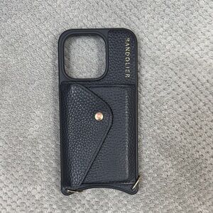 Bandolier Black Leather Phone Case with Card Slot - iPhone 15 Pro